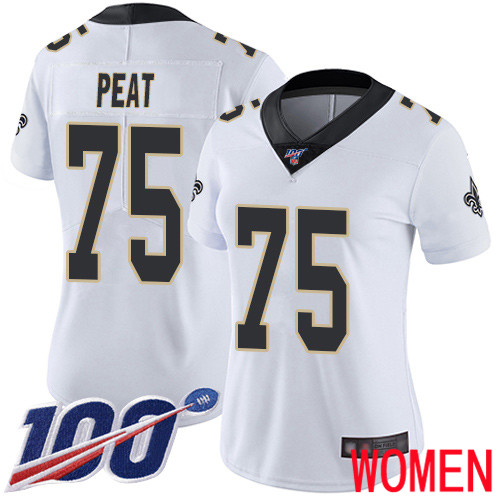 New Orleans Saints Limited White Women Andrus Peat Road Jersey NFL Football #75 100th Season Vapor Jersey->youth nfl jersey->Youth Jersey